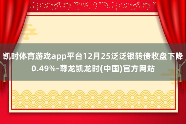 凯时体育游戏app平台12月25泛泛银转债收盘下降0.49%-尊龙凯龙时(中国)官方网站